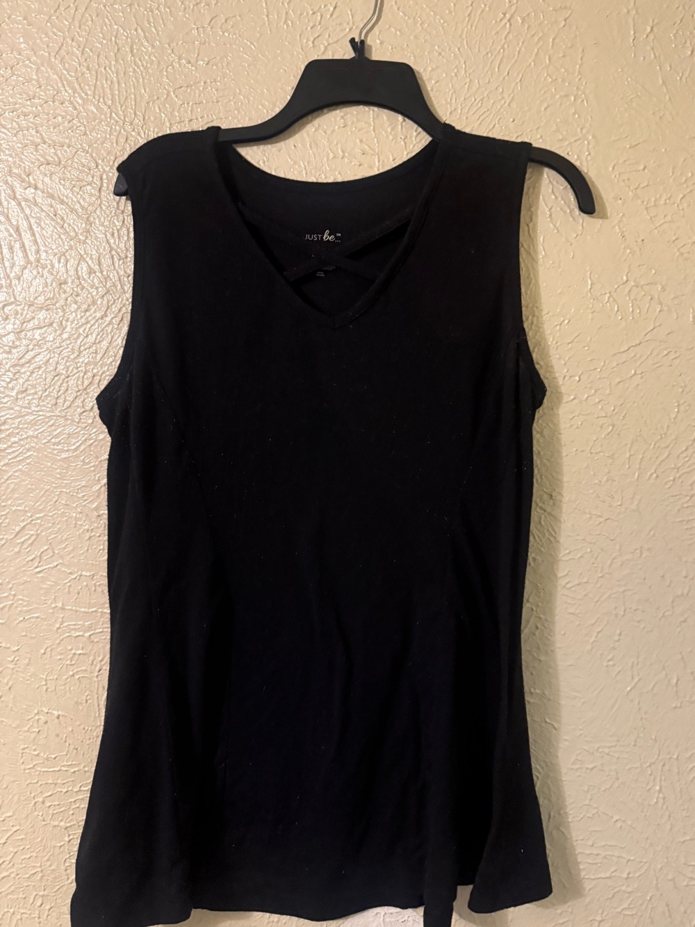 Just Be Black Sleeveless V-Neck Tank with Crisscross Detail